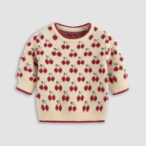 Cider Contrasting Binding Cherry Pattern Knitted Crop Top